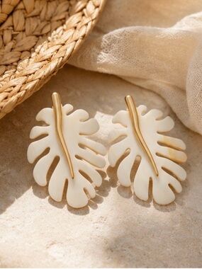 Cream and Gold Leaf Drop Earrings